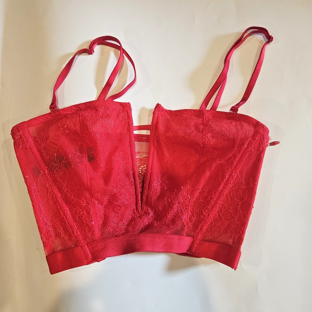 Victoria's Secret Sexy Seductive Red Lace Corset Lingerie w/ Side Zip Closure